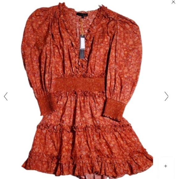 NWT House Of Harlow 1960 Wallis Rust Peasant Western Style Smocked Dress Size M - Picture 2 of 11